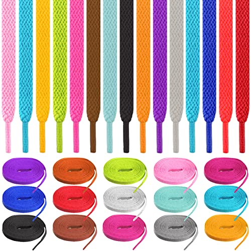 ISUSSER 15 Pairs 45' Flat Coloured Athletic Shoe Laces for Sneakers Skate Shoes Boots and Sport Shoes