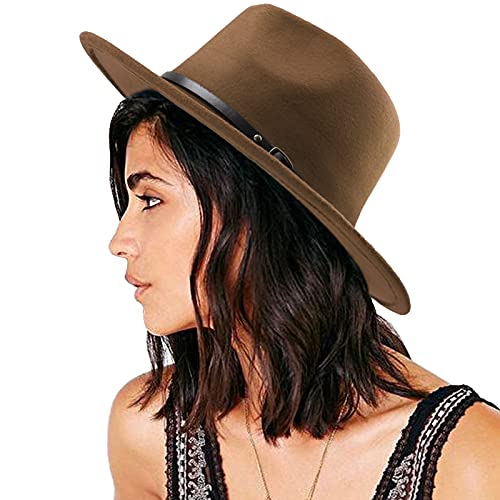 DRESHOW Women Classic Felt Fedora Wide Brim Floppy with Belt Buckle Panama Hat