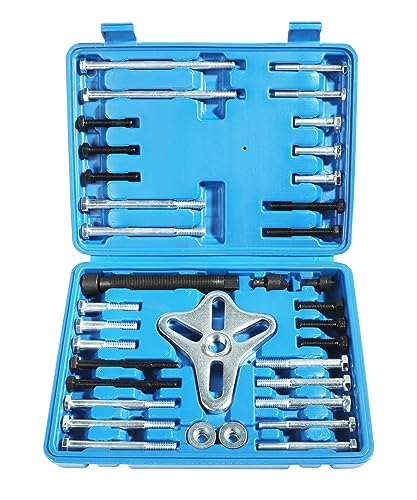 Zlirfy 46pcs Harmonic Balancer Puller Set,Flange Type Gear and Crank Puller,Power Steering Pulley Puller Installer Tool Set,Use with Harmonic Balancers,Crankshaft Pulleys and Gears
