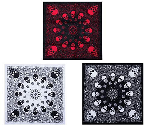 GERINLY Skull Bandanas for Men Square Handkerchiefs Fashion Skeleton Headwrap Cotton Hip Hop Style Bandana Wraps Gothic Accessories (MultiSkulls)