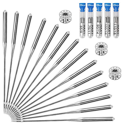 100PCS Sewing Machine Needles, Universal Sewing Machine Needle for Singer, Brother, Janome, Varmax, Needles for Sewing Machine with Sizes HAX1 65/9, 75/11, 90/14, 100/16, 110/18