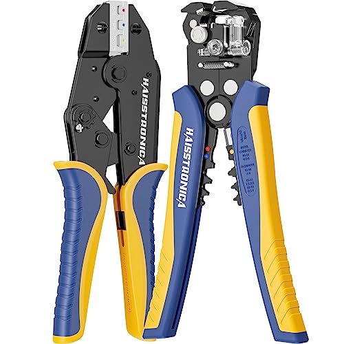 haisstronica Wire Stripper and Crimping Tool,AWG 24-10 Automatic Stripper Tool with AWG 22-10 Ratchet Wire Crimper For Heat Shrink Connectors