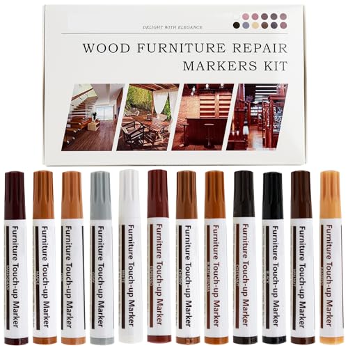 New Upgrade Furniture Pens for Touch Up, 12 Colors Wood Scratch Repair Markers, Professional Repair Tools for Stains, Scratches, Wood Floors, Tables, Bedposts