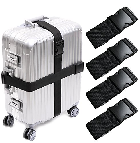 Darller 4 PCS 74' x 2' Luggage Straps Suitcase Belts Wide Adjustable Packing Straps Travel Accessories, Black