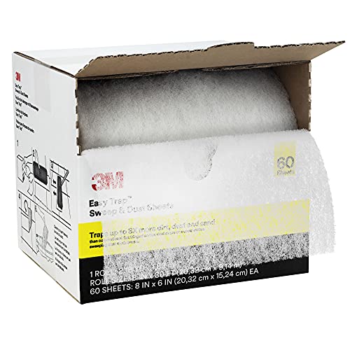 3M Easy Trap Sweep and Dust Sheets, 1 Roll of 60 8' x 6' Sheets, Disposable Easy Sweep Floor Duster, Picks Up 8x More Dirt, Dust, Sand, Hair, Works on Dry or Wet Surfaces, Hardwood Floors, 59152W