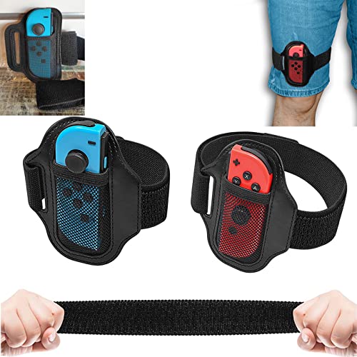 2 Pack Leg Strap for Nintendo Switch Play Soccer/Switch Ring Fit Adventure, Compatible with Joy Cons Switch Oled Controller Game Accessories, Adjustable Elastic Strap for Adults Children, Black