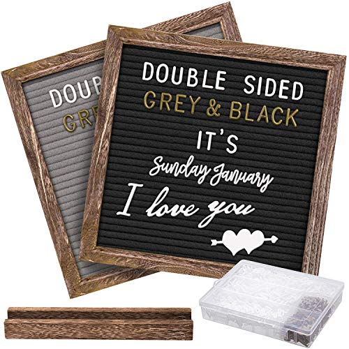 Double Sided Felt Letter Board with Rustic 10x10 Wood Frame,750 Precut Letters,Months & Days & Extra Cursive Words, Wall & Tabletop Display, Letters Organizer,Farmhouse Wall Decor message Board