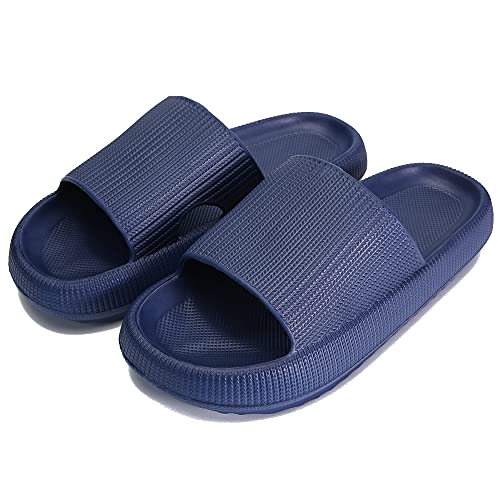 rosyclo Cloud Slippers for Women and Men, Massage Shower Bathroom Non-Slip Open Toe Super Soft Comfy Thick Sole Home House Cloud Cushion Slide Sandals for Indoor & Outdoor Platform Shoes Deep Navy