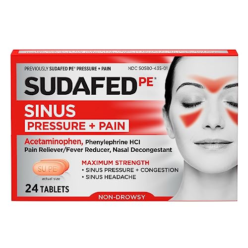 Sudafed PE Sinus Congestion Maximum Strength Non-Drowsy Decongestant Tablets, 24 ct