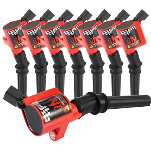 DG508 Ignition Coil Pack High Engine 8 PCS Ignition Coil Curved Boot for Ford E150 E250 E550 F150 F250 F550 4.6L 5.4L 6.8L V8 V10 Lincoln Mercury Compatible Part DG508 DG457 DG472 DG491 F523