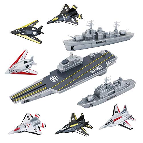 deAO Model Military Naval Ship Aircraft Carrier Toy Play Set with Small Scale Model Planes, Battleship and Supply Ship Included…