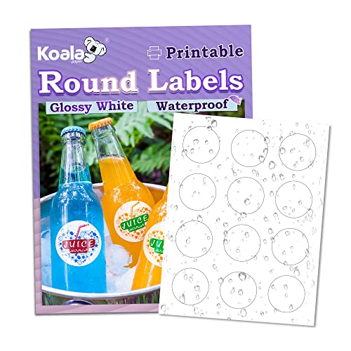 Koala Round Labels 2 Inch, Glossy Waterproof Printable Circle Labels for Inkjet and Laser Printer, 240 White Round Sticker Labels for Brand Logo Stickers, Bottle, Jar Labels