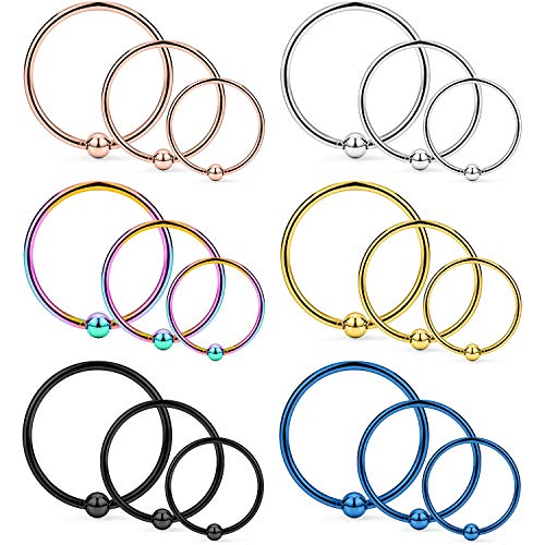 Yaalozei 22G Stainless Steel Piercing Jewelry, 18Pcs Nose Hoop Ring Set for Women and Men