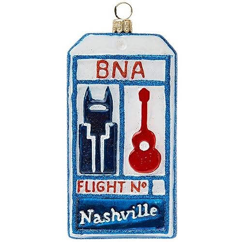 Joy to The World Nashville Tennessee Luggage Tag Polish Glass Christmas Ornament