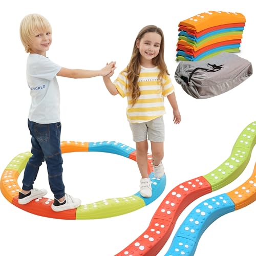 Special Supplies Colored Wavy Circle Balance Beams Stepping Stones for Kids, 8 Pc. Set, Non-Slip Textured Surface and Slip Resistant Floor Rubber Edges, Promote Agility, Strength, Active Play