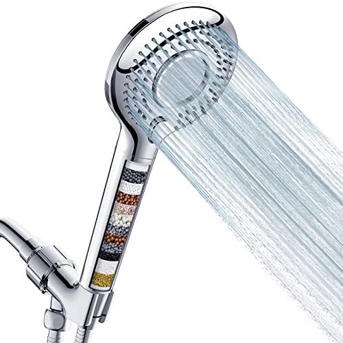 FEELSO Filtered Shower Head with Handheld, High Pressure 3 Spray Mode Showerhead with 60' Hose, Bracket and 15 Stage Water Softener Filters for Hard Water Remove Chlorine and Harmful Substance