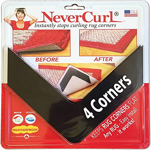 NeverCurl Best V Shape Design Rug Corner Gripper to Instantly Stops Corner Curling - Safe for Wood Floors - For Indoor & Outdoor Rugs - Carpet / Rug Tape - Not An Anti-Slip Pad - Rug Grip