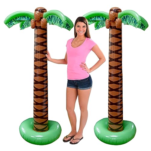 Giant Inflatable Palm Trees - 2 Pack - 6 Foot Super Sturdy Trees for Luau Parties, Beach Decor, Poolside Ambiance, Tropical Theme Decor & Outdoor Fun, Easy Inflation