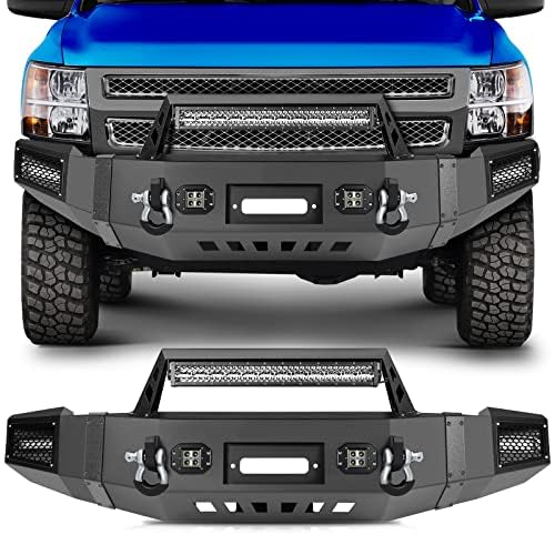 ECCPP Front Bumper Fit for 2007-2013 for Chevrolet Silverado 1500 Texture Black (with D-ring & LED Lights & Winch Plate)