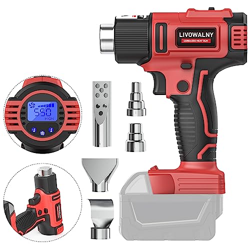 Cordless Heat Gun for Milwaukee m18 Battery, LIVOWALNY 18V 350W 122℉~1202℉ (50℃-550℃) Variable Temperature Control Hot Air Gun with LCD Digital Display for Shrink Tubing, Crafts (No Battery)