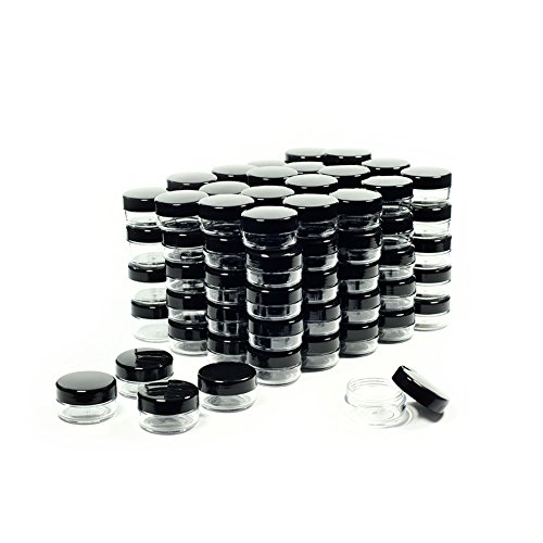 ZEJIA 10 Gram Sample Containers, 100 Count Cosmetic Containers with Lids, Refillable Empty Sample Jars, Small Plastic Containers with Lids (Black)