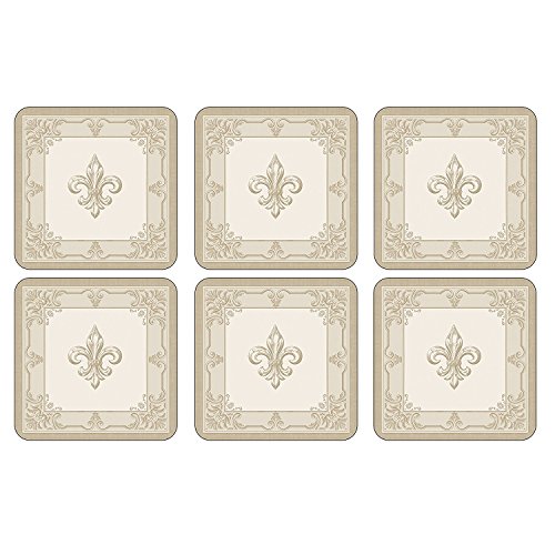 Pimpernel FDC-Fleur de LYS Collection Coasters | Set of 6 | Cork Backed Board | Heat and Stain Resistant | Drinks Coaster for Tabletop Protection | Measures 4” x 4”