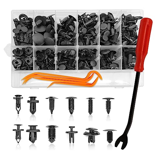 240pcs Car Plastic Push Pin Rivet Fasteners, Car Retainer Clips Plastic Fasteners Kit with Remover Tool, Assortment Universal Retainer Clips Push Type Retainers Set in Case for Car, Most Popular Sizes