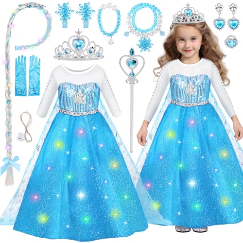 Luucio Light Up Frozen Princess Dress Up Costume With Accessories For Little Girls 3-10 Years, Girls Birthday Christmas Dress