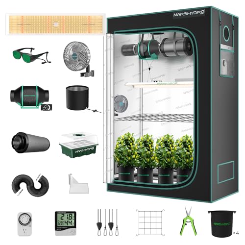 MARS HYDRO 4x2 Grow Tent Kit Complete 300W TSL2000 Dimmable Light 684Pcs LED 48'x24'x71' 1680D High Reflective Mylar Grow Tent with 4inch Ventilation Kit, Grow Tent Clip Fan