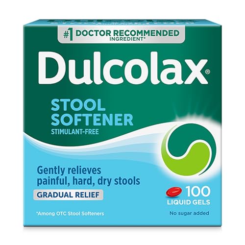 Dulcolax Stool Softener Laxative Liquid Gel Capsules, Gentle Constipation Relief for Hard, Dry Stools, Docusate Sodium 100 mg, 100 Count