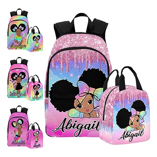 InterestPrint Custom Girls Backpack with Lunch Box, Customized Multiple Bookbag Lunch Bag Set with Name Personalized Shoulder Bag Casual Daypack for Daughter Niece