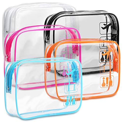 F-color TSA Approved Toiletry Bag 5 Pack Clear Toiletry Bags - Quart Size Travel Bag, Clear Cosmetic Makeup Bags for Women Men, Carry on Airport Airline Compliant Bag, 5 Colors