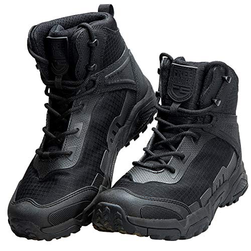 FREE SOLDIER Men’s Waterproof Hiking Boots 6 Inches Lightweight Work Boots Military Tactical Boots Durable Combat Boots (Black Color, US 10)