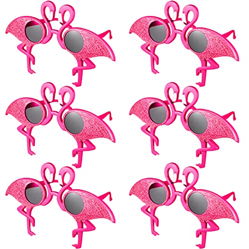 6 Pieces Glitter Flamingo Sunglasses Luau Party Sunglasses Funny Flamingo Glasses Hawaiian Sunglasses Plastic Eyewear Tropical Sunglasses Costume Photo Props for Kids Adults Hawaii Summer Theme Party