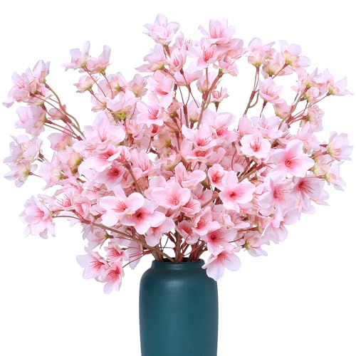 SITUMEIZI 6PCS Cherry Blossom Branches Decor Artificial Cherry Blossom Flowers 16' Fake Silk Flower Faux Real Touch Bouquet for Home Wedding Bedroom Japanese Garden Party Decoration(Pink)