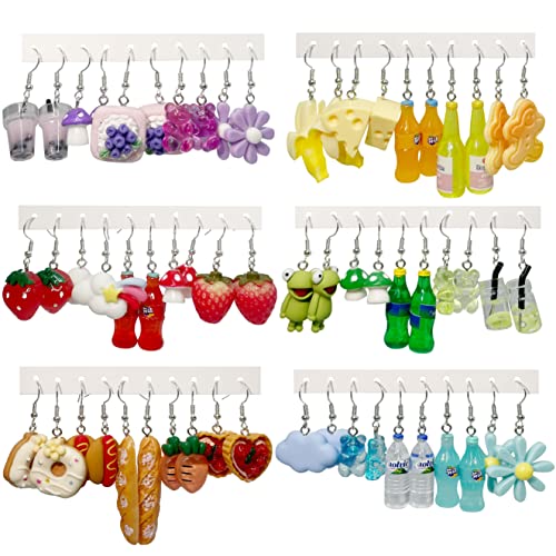 GIFIKOI 30 Pairs Weird Funny Earrings Cute Aesthetic Earrings for Women Girls Kawaii Funky Cool Weirdcore Earring 6 Cards