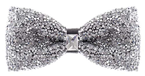 Man of Men Silver Bow Tie for Men, Rhinestone Bow Ties for Men, Pre Tied Sequin Bowties with Adjustable Length, Huge Variety Colors Available (Jewels - Silver)