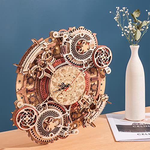 ROBOTIME 3D Wooden Puzzles for Adults, Models for Adults to Build Wooden Steampunk Clock Kit, DIY Mechanical Wall Quartz Aesthetic Room Decor Unique Gift