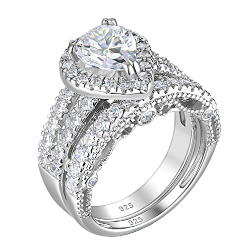 Wuziwen 4 Carats Wedding Engagement Ring Set for Women 925 Sterling Silver Cubic Zirconia Size 4.5