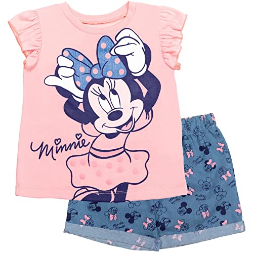 Disney Minnie Mouse Toddler Girls Graphic T-Shirt and Shorts Outfit Set Light Pink/Light Blue 3T