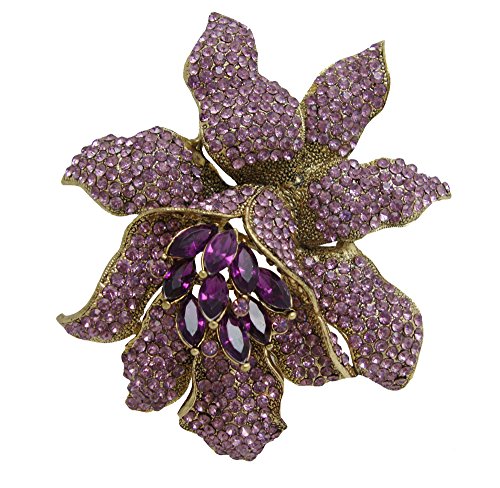 TTjewelry Classic Crystal Rhinestone Large Flowers Orchid Brooch Pins Woman Jewelry B10461600 (Purple)