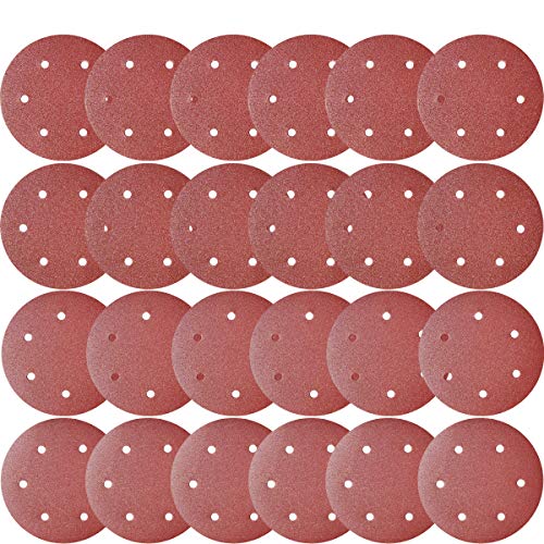 Tonmp 30 PCS 9-Inch 6-Hole Hook-and-Loop Sanding Discs Sander Paper for Drywall Sander -5 Each of 80 100 120 180 240 400 Grits