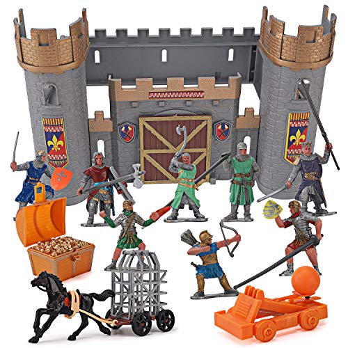 Liberty Imports Medieval Castle Kingdom Knights Action Figure Toy Army Playset with Castle, Figurines, Catapult, and Acessories Kids Playset in Storage Bucket
