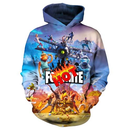 Fomdve Unisex Game Hoodies 3d Printed Anime Pullover Hoodie Battle Royale Sweatshirt For Boys And Girls 2-Large