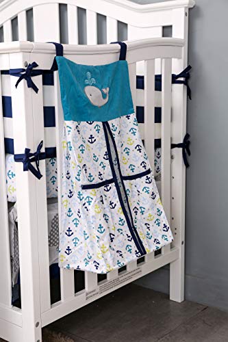 Embroidery Crib Diaper Stacker Blue Whale Arrow Crib Diaper Hanging Bag (Blue Whale Arrow)