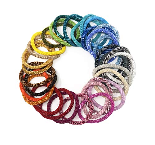 Wigspedia Handmade Crochet Glass Seed Bead Nepal Boho Bracelet - Wholesale Solid Bracelets (12 Pieces solid Bracelets)