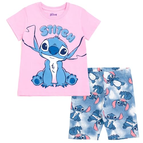 Disney Lilo & Stitch Big Girls T-Shirt and Bike Shorts Outfit Set Tie Dye 10-12