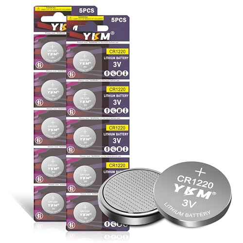 YKM CR1220 1220 3 Volt Coin Lithium Battery for LED Light Thermometer Alarm Sensor Watch Battery 10 Pack 【5-Year Warranty】