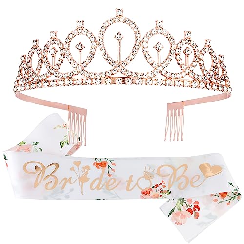 CIEHER Bride To Be Gifts, Bridal Shower Decorations, Bride To Be Sash, Bride Sash Bachelorette Party Decorations, Bridal Shower Gift for Bride, Crowns for Women, Engagement Party Decorations, Bride Tiara, Bachelorette Gifts for Bride, Bridal Shower Favors