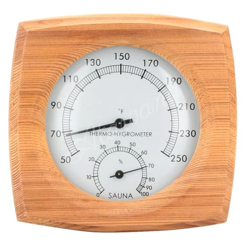 Atarvana Sauna Thermometer Fahrenheit, 2 in 1 Wooden Thermometer & Hygrometer for Sauna Room, Indoor Temperature Humidity Monitor, Sauna Accessories for Barrels or Infrared Steam Saunas